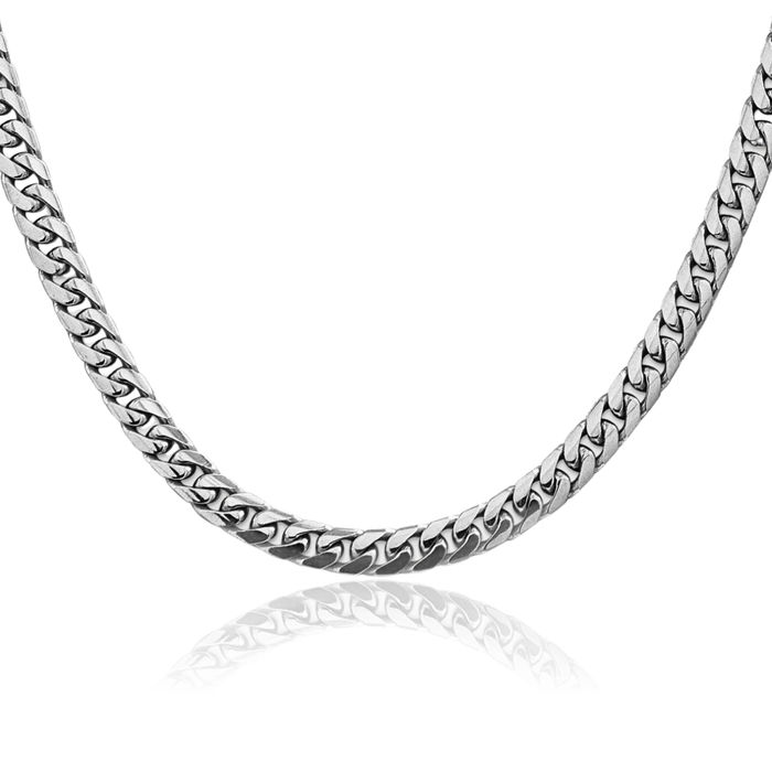 14K Solid White Gold 5mm Miami Cuban Curb Link Chain Necklace