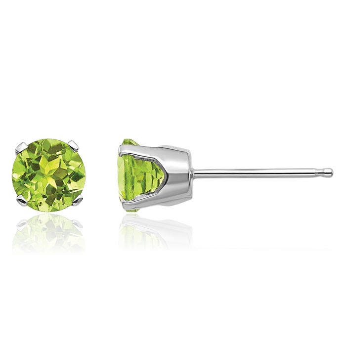 14K Solid White Gold 5mm Green Peridot Studs Gemstone Solitaire Earrings August Birthstone Jewelry