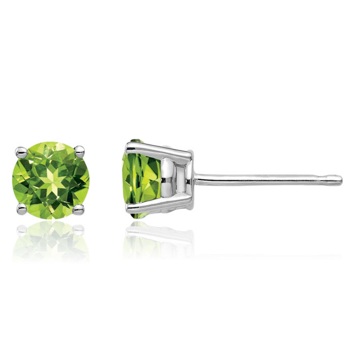 14K Solid White Gold 5mm Green Peridot Studs Gemstone Solitaire Earrings August Birthstone Jewelry