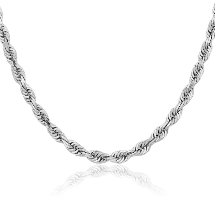 14K Solid White Gold 5mm Quadruple Rope Chain Twisted Link Necklace