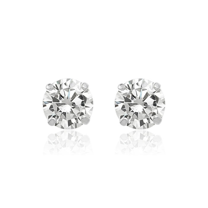 14K Solid White Gold 5mm Round Cubic Zirconia CZ Stud Earrings