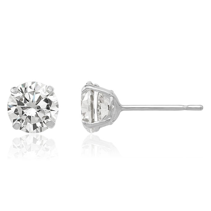 14K Solid White Gold 5mm Round Cubic Zirconia CZ Stud Earrings