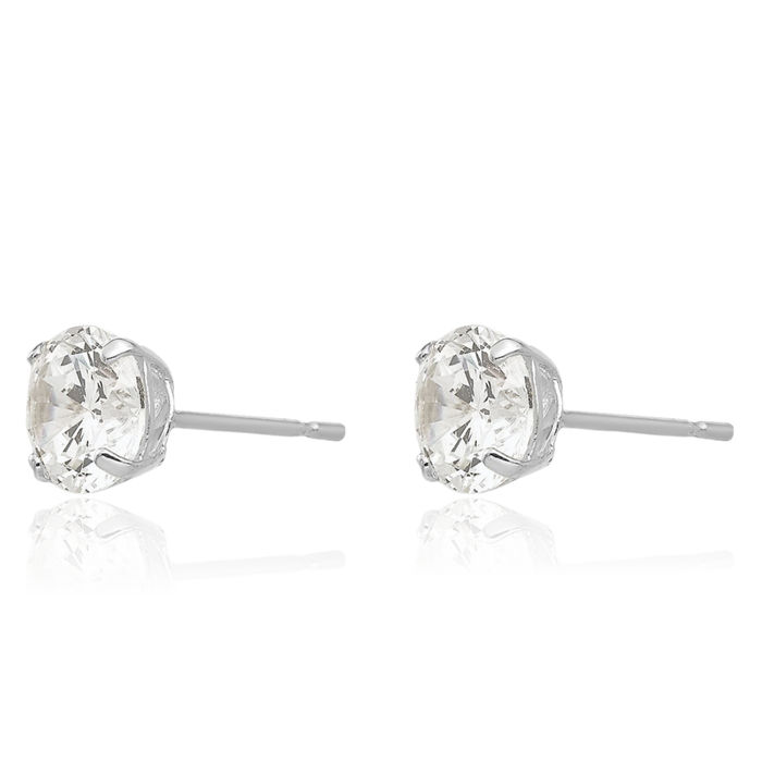 14K Solid White Gold 5mm Round Cubic Zirconia CZ Stud Earrings