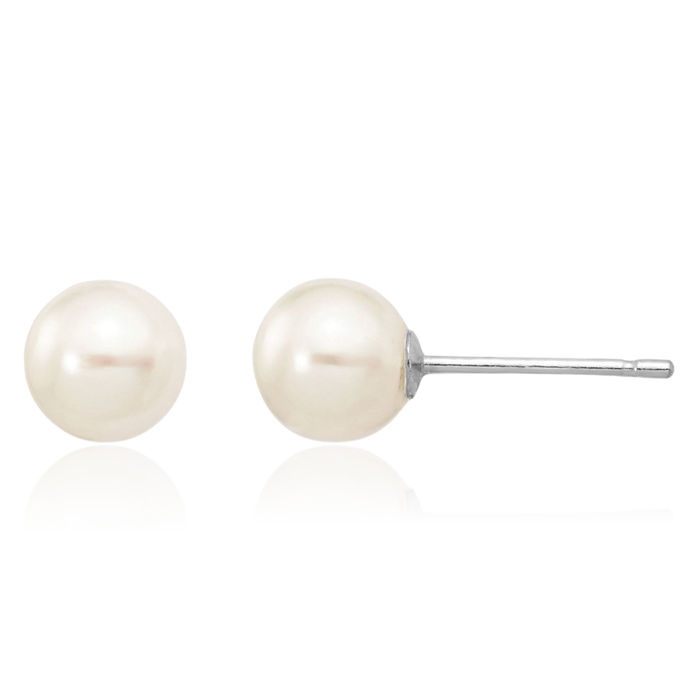 14K Solid White Gold 5mm Round Freshwater Cultured Pearl Stud Earrings