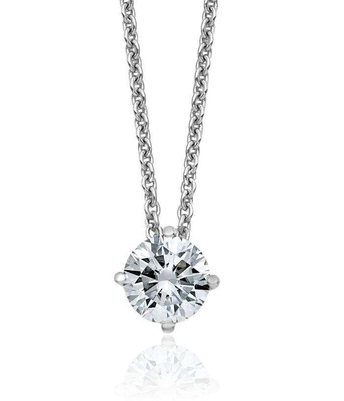 14K Solid White Gold 5mm Round Moissanite Solitaire Chain Necklace