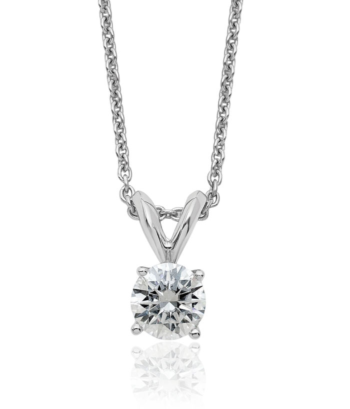 14K Solid White Gold 5mm Round Moissanite Solitaire Chain Necklace