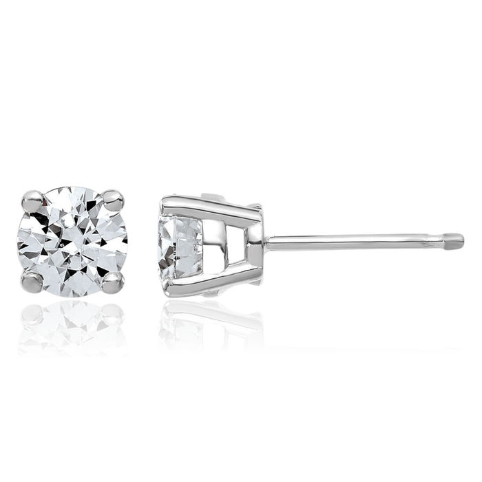 14K Solid White Gold 5mm Round Solitaire Moissanite Stud Earrings