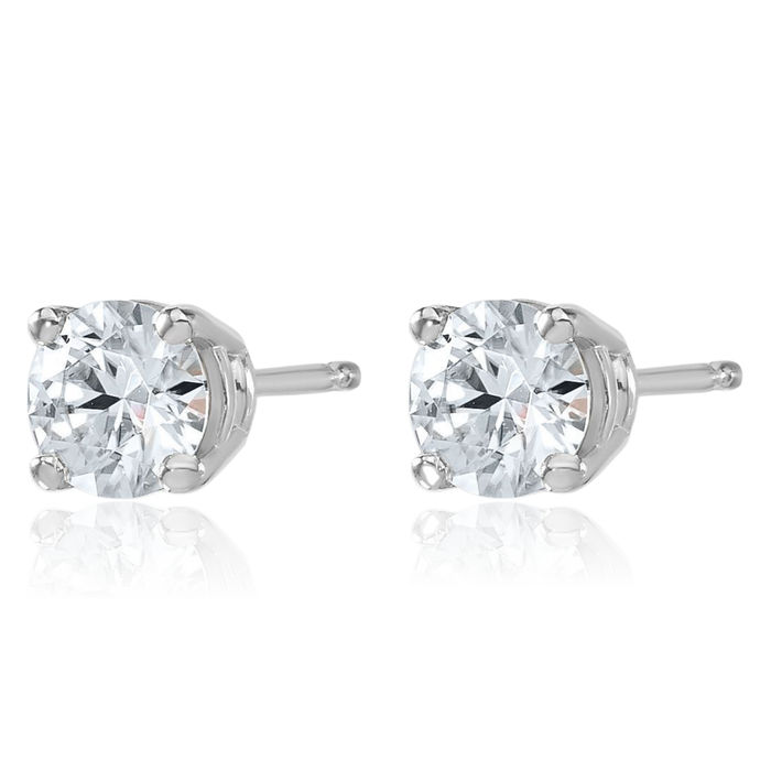 14K Solid White Gold 5mm Round Solitaire Moissanite Stud Earrings