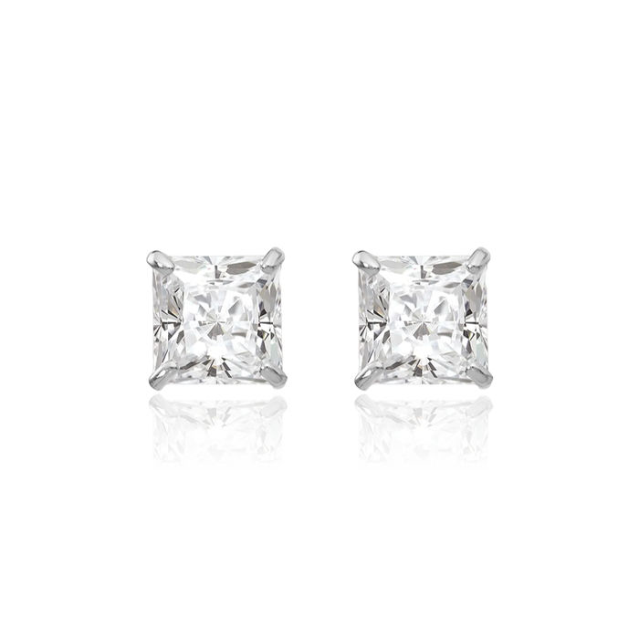 14K Solid White Gold 5mm Square Cubic Zirconia CZ Stud Earrings