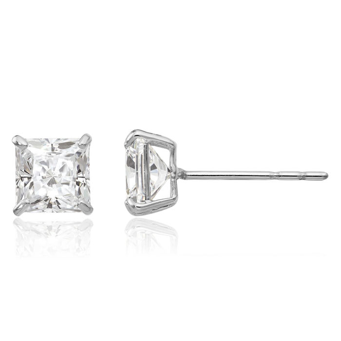 14K Solid White Gold 5mm Square Cubic Zirconia CZ Stud Earrings