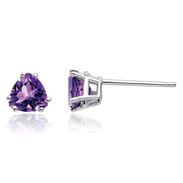 14K Solid White Gold 5mm Trillion Purple Amethyst Studs Gemstone Solitaire Earrings February Birthstone Jewelry