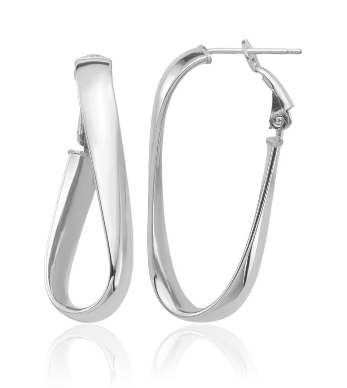 14K Solid White Gold 5mm Twisted Oval Omega Clip Back Post Medium Hoop Earrings