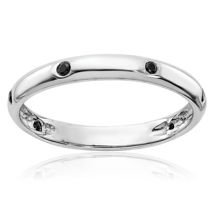 14K Solid White Gold 6 Stone Black Diamond Ring