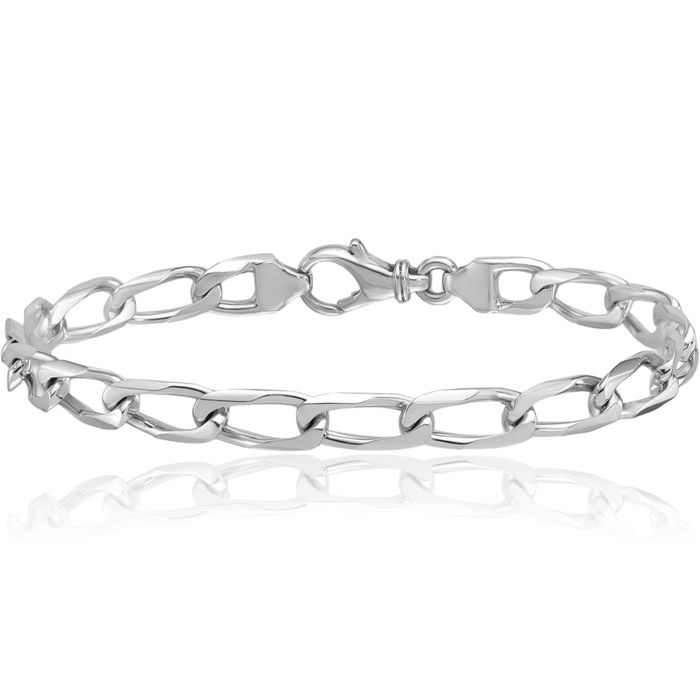 14K Solid White Gold 6.1mm Curb Link Chain Bracelet