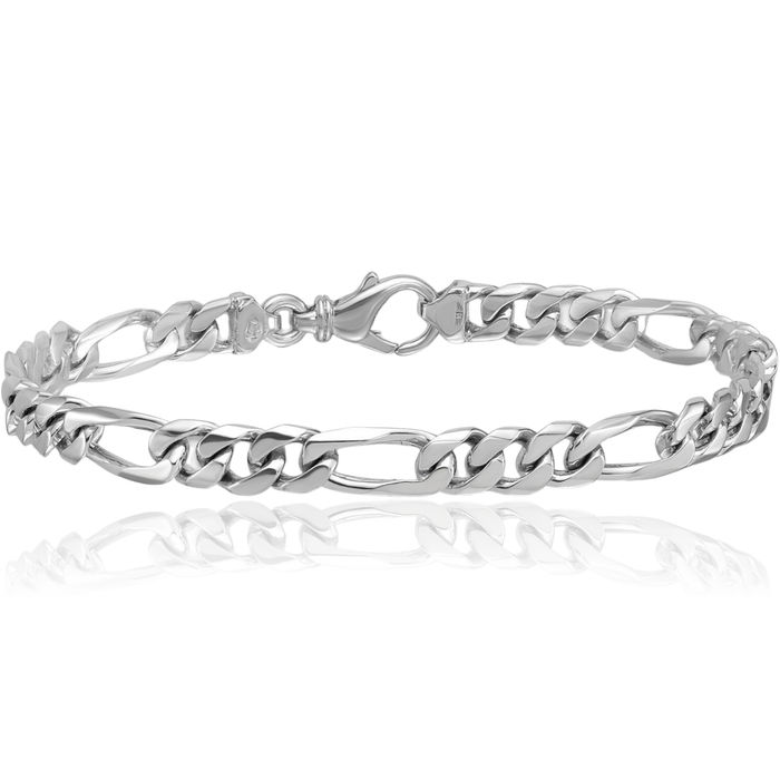 14K Solid White Gold 6.2mm Figaro Link Chain Bracelet