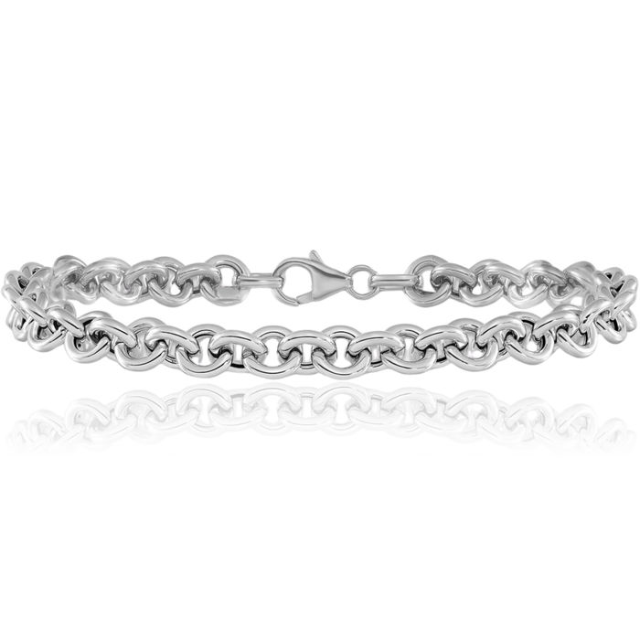 14K Solid White Gold 6.5mm Cable Rolo Link Chain Bracelet