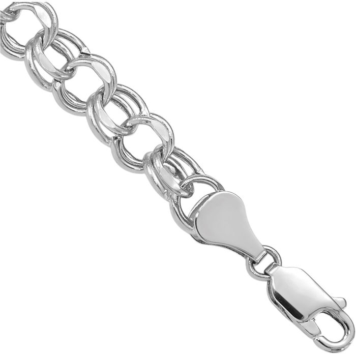 14K Solid White Gold 6.5mm Double Link Chain Charm Bracelet