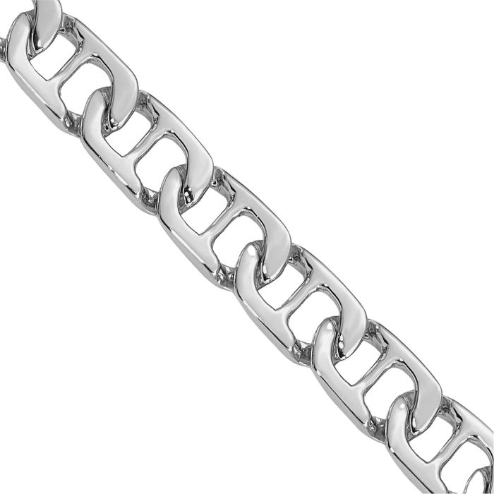 14K Solid White Gold 6.5mm Anchor Mariner Link Chain Bracelet