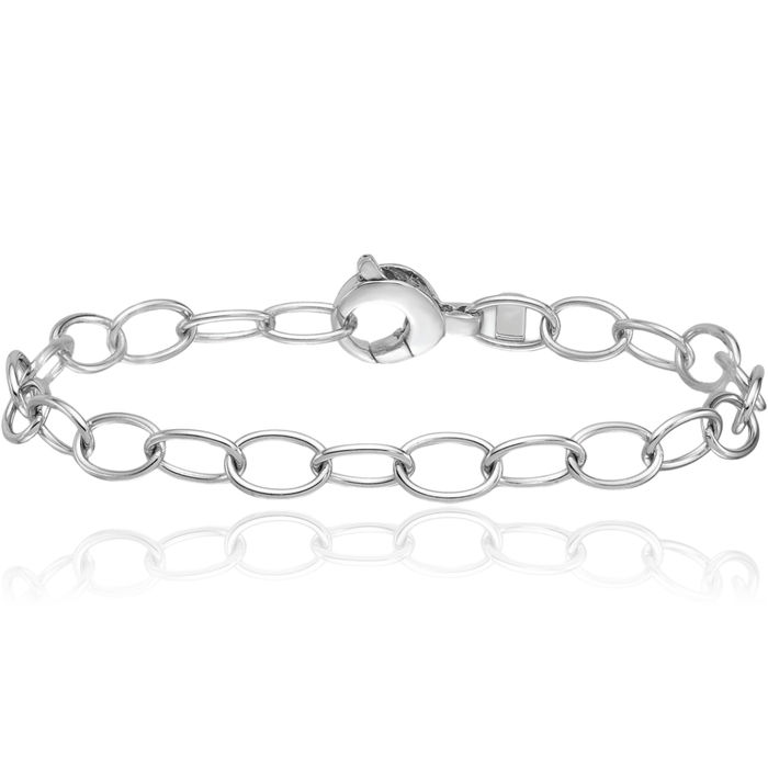 14K Solid White Gold 6.5mm Oval Cable Rolo Link Chain Bracelet