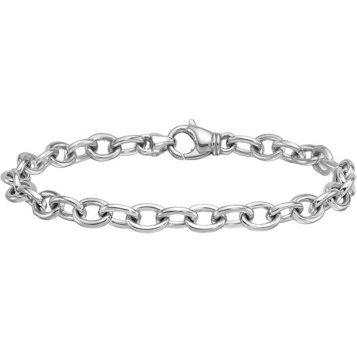 14K Solid White Gold 6.5mm Oval Cable Rolo Link Chain Bracelet