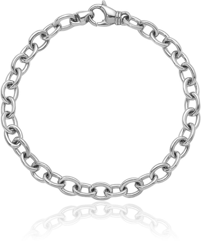 14K Solid White Gold 6.5mm Oval Cable Rolo Link Chain Bracelet