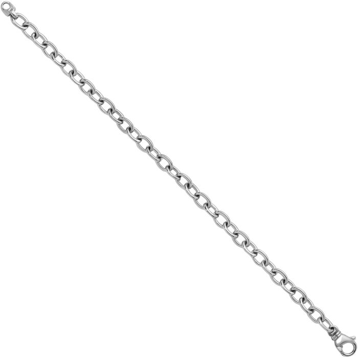 14K Solid White Gold 6.5mm Oval Cable Rolo Link Chain Bracelet