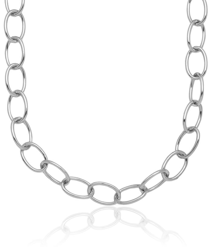 14K Solid White Gold 6.5mm Oval Cable Rolo Link Chain Belcher Necklace