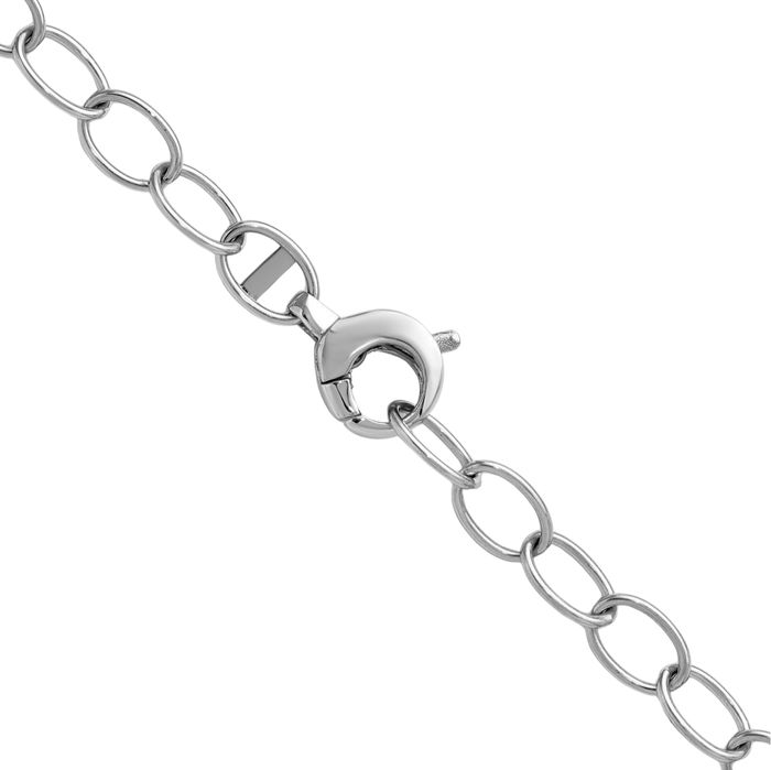 14K Solid White Gold 6.5mm Oval Cable Rolo Link Chain Belcher Necklace