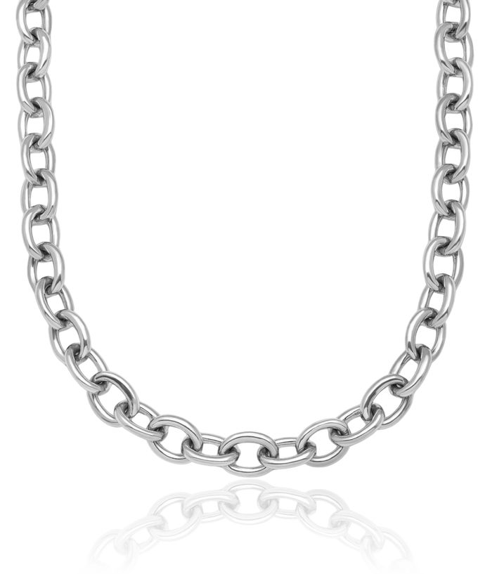 14K Solid White Gold 6.5mm Oval Cable Rolo Link Chain Belcher Necklace