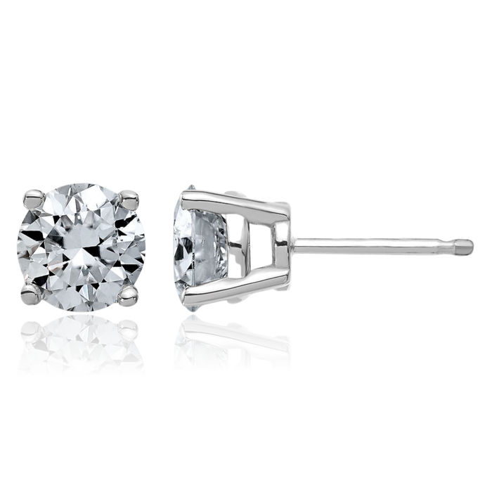 14K Solid White Gold 6.5mm Round Solitaire Moissanite Stud Earrings