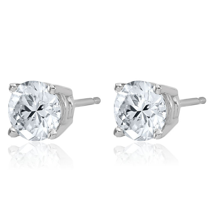 14K Solid White Gold 6.5mm Round Solitaire Moissanite Stud Earrings