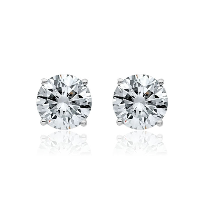 14K Solid White Gold 6.5mm Round Solitaire Moissanite Stud Earrings