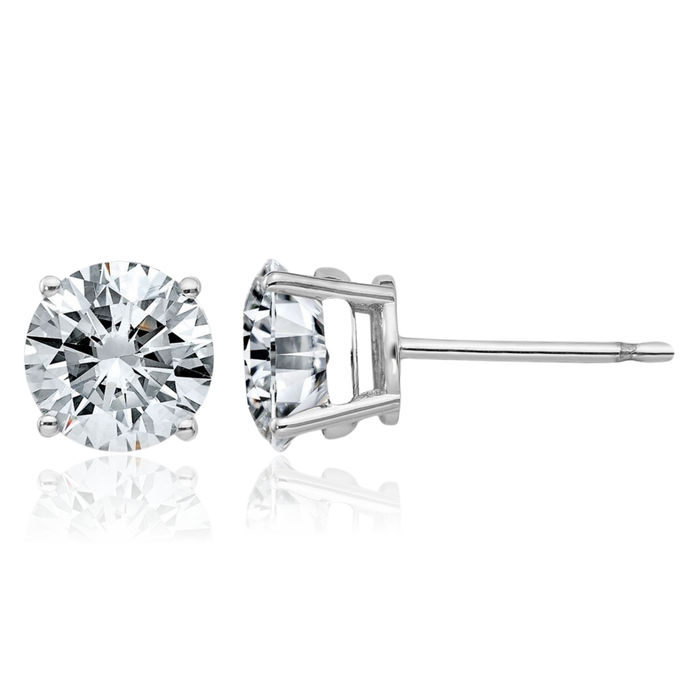 14K Solid White Gold 6.5mm Round Solitaire Moissanite Stud Earrings