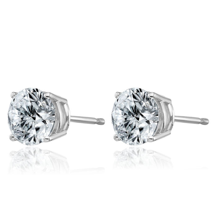 14K Solid White Gold 6.5mm Round Solitaire Moissanite Stud Earrings