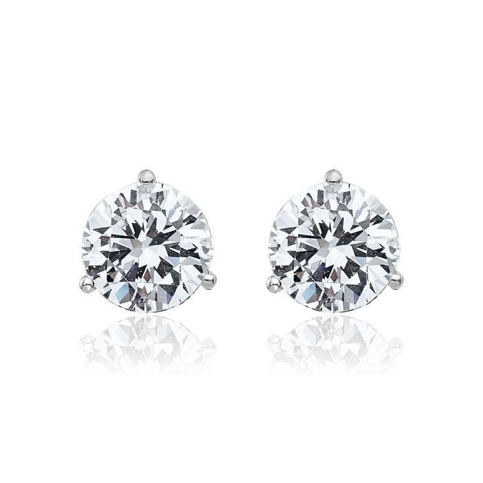 14K Solid White Gold 6.5mm Round Solitaire Moissanite Stud Earrings