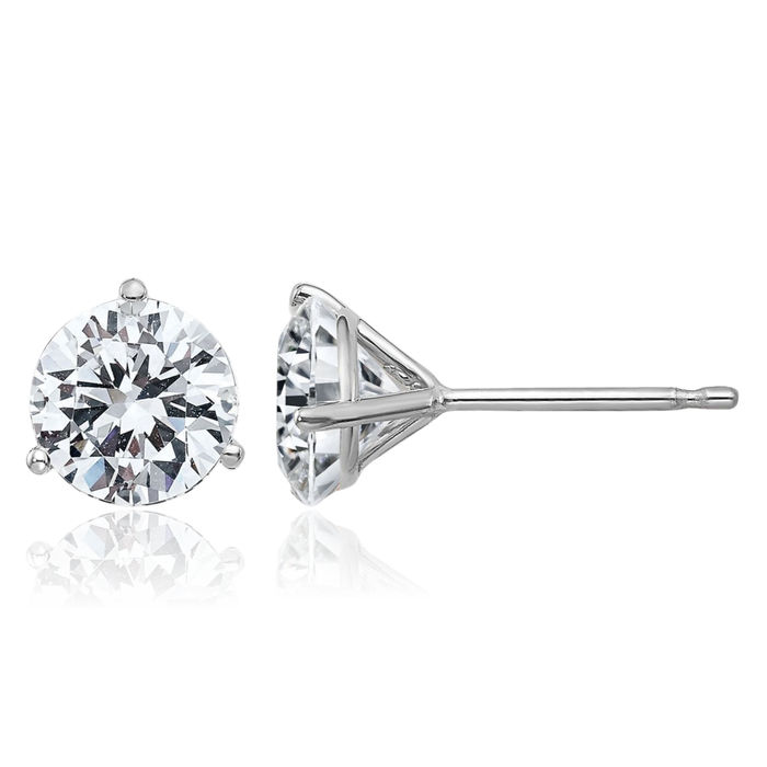 14K Solid White Gold 6.5mm Round Solitaire Moissanite Stud Earrings