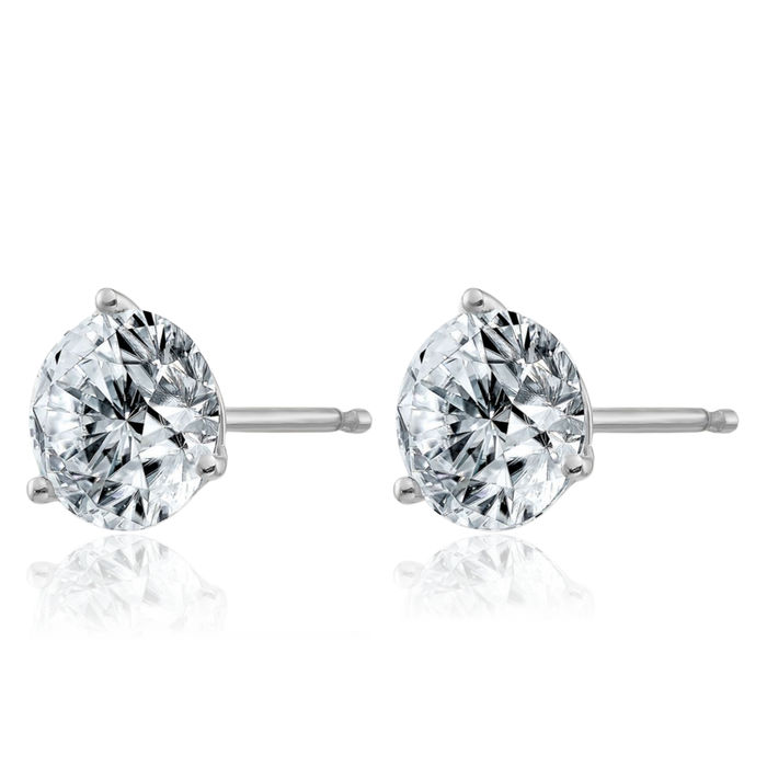 14K Solid White Gold 6.5mm Round Solitaire Moissanite Stud Earrings