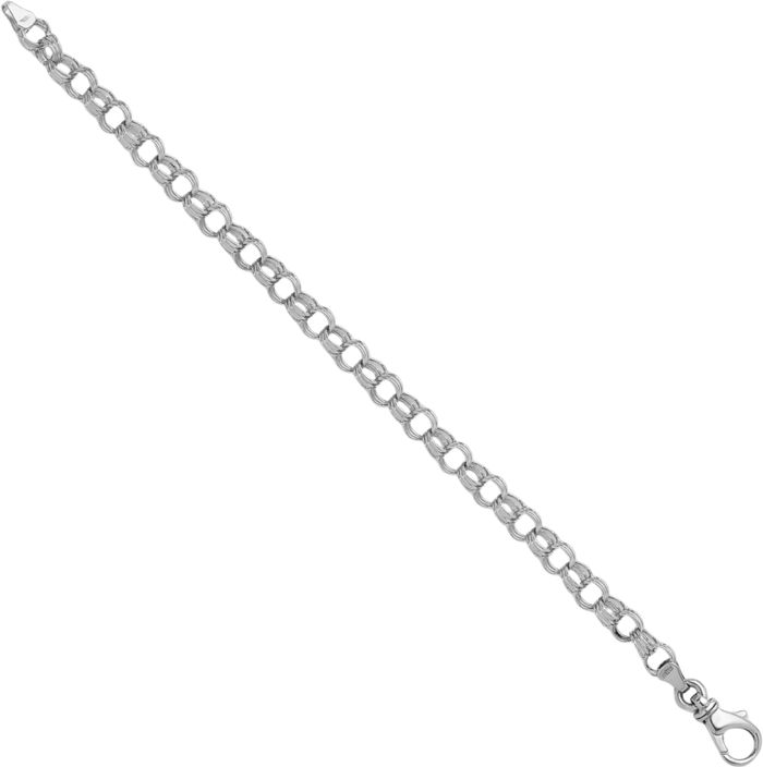14K Solid White Gold 6.5mm Triple Link Charm Bracelet