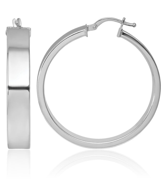14K Solid White Gold 6.5x34mm Tube Round Medium Hoop Earrings