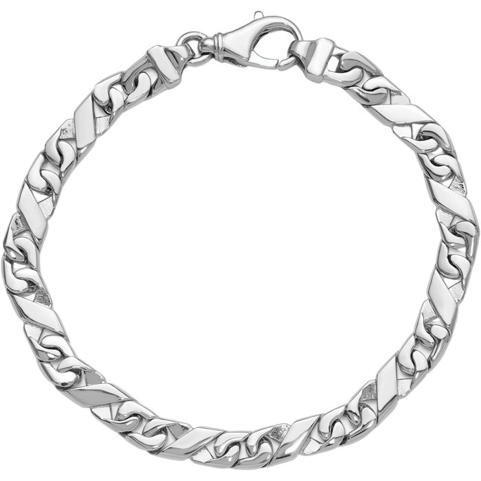 14K Solid White Gold 6.7mm Link Chain Bracelet