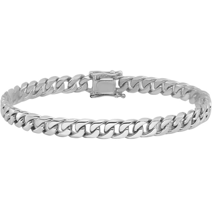 14K Solid White Gold 6.8mm Curb Link Chain Bracelet