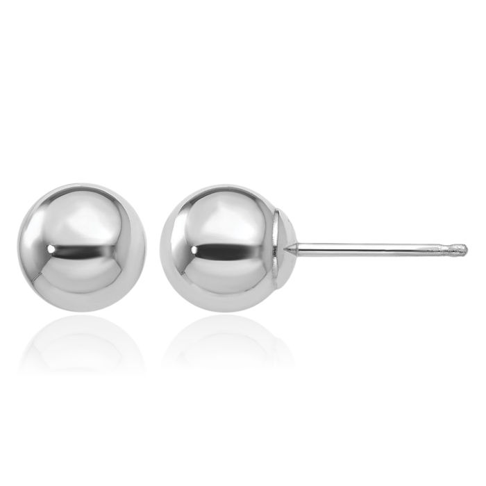 14K Solid White Gold 6mm Ball Stud Earrings