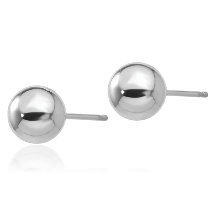 14K Solid White Gold 6mm Ball Stud Earrings