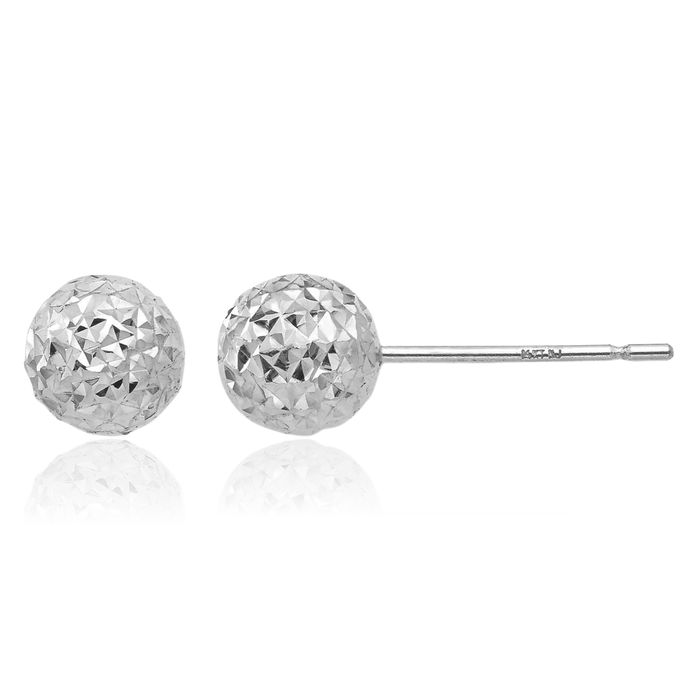 14K Solid White Gold 6mm Ball Stud Earrings