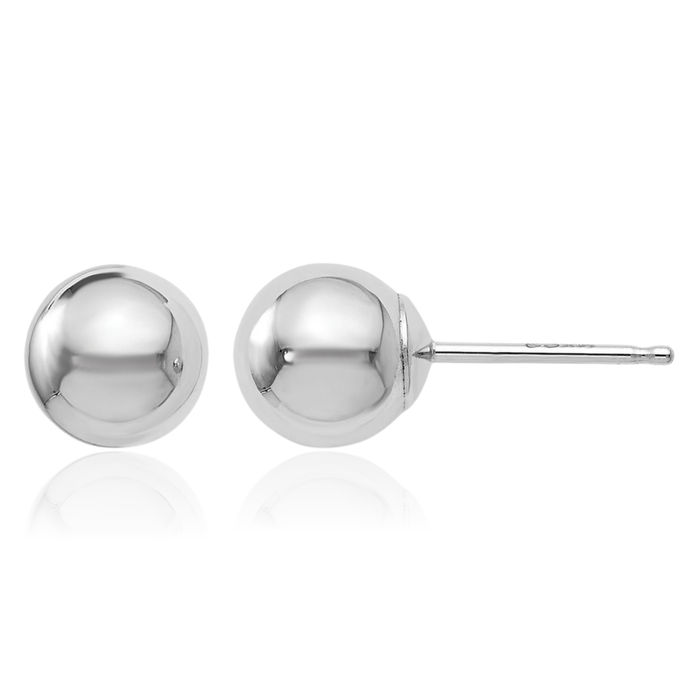 14K Solid White Gold 6mm Ball Stud Earrings