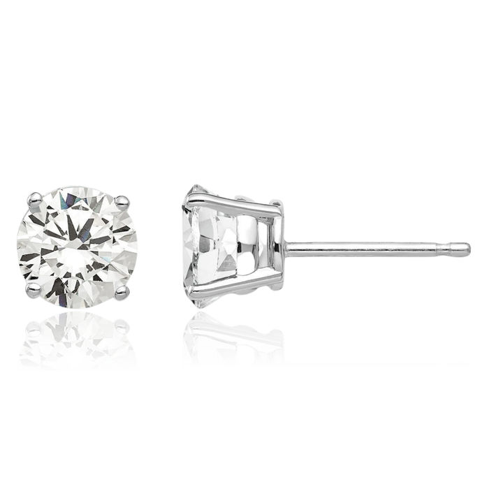 14K Solid White Gold 6mm Cubic Zirconia CZ Stud Solitaire Earrings April Birthstone Jewelry