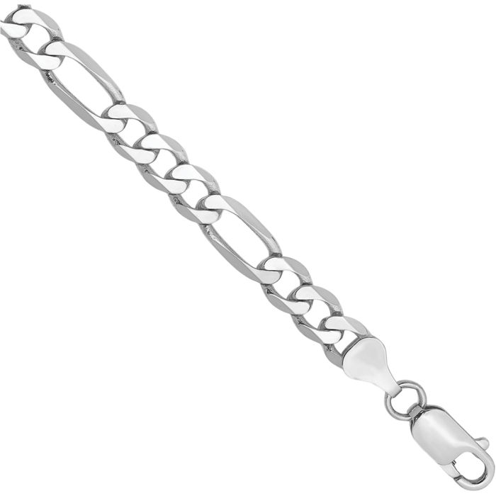 14K Solid White Gold 6mm Figaro Link Chain Bracelet