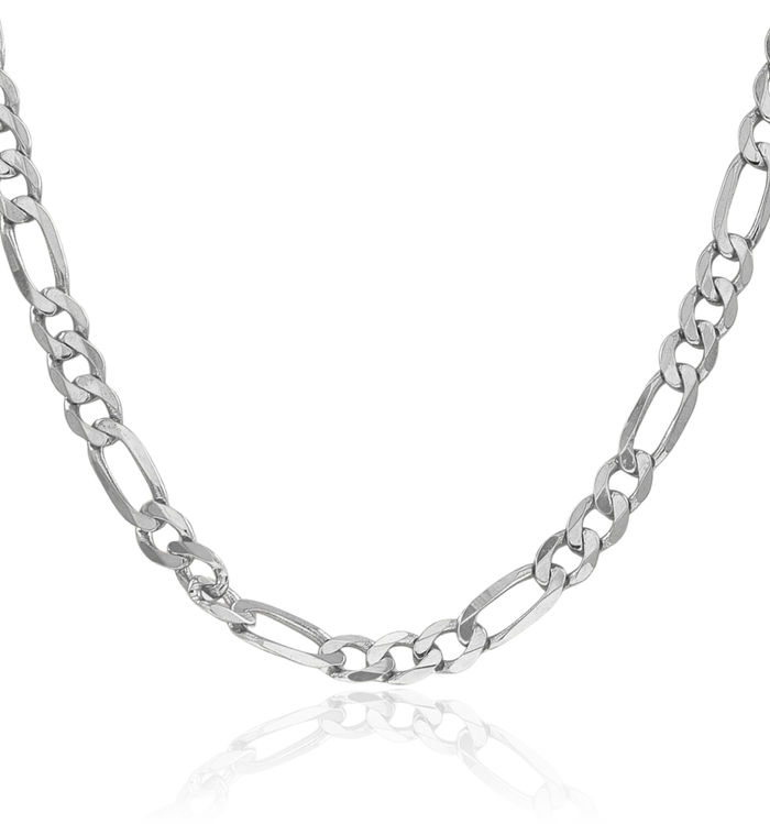 14K Solid White Gold 6mm Figaro Link Chain Necklace