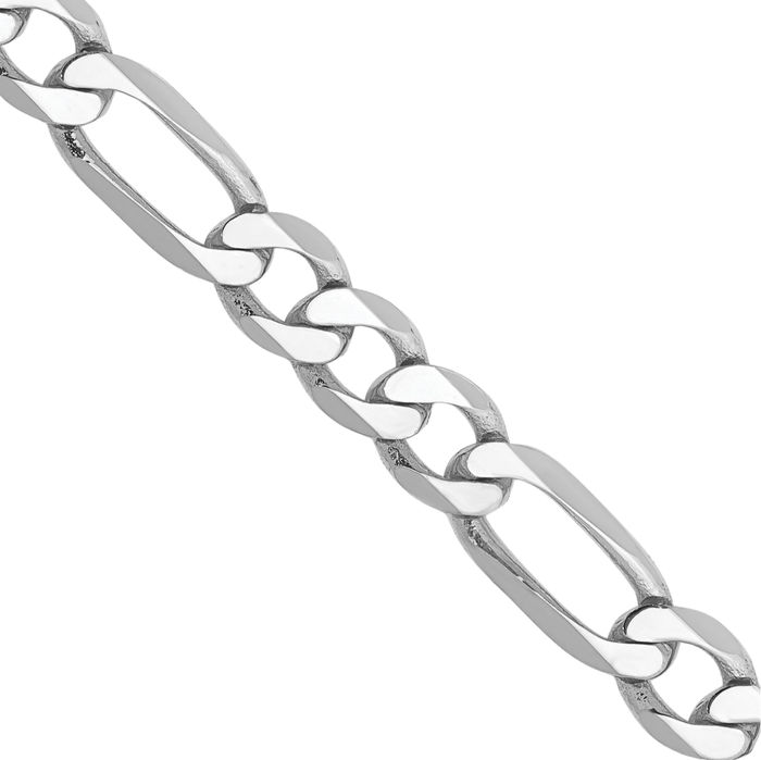 14K Solid White Gold 6mm Figaro Link Chain Necklace