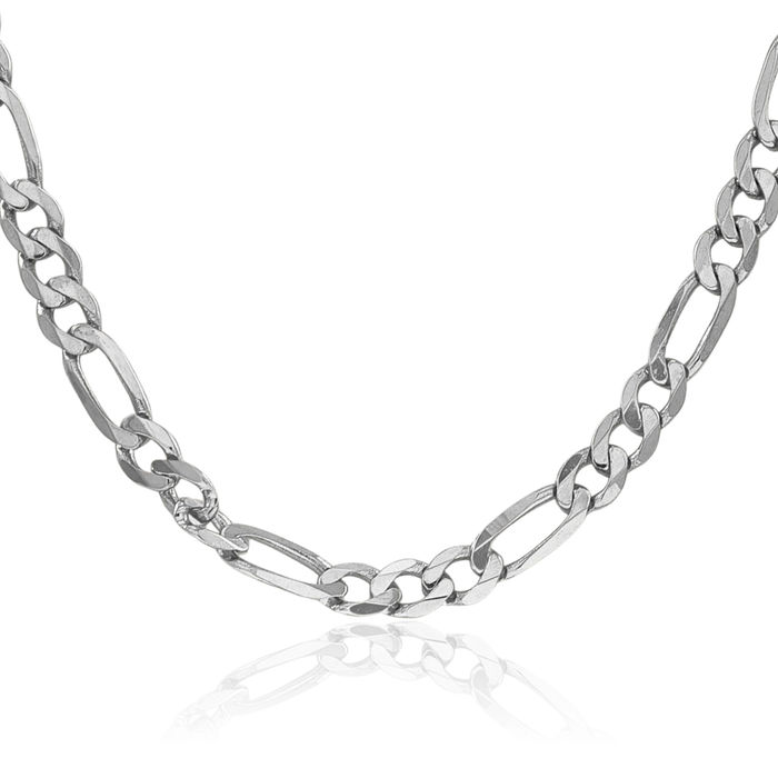 14K Solid White Gold 6mm Figaro Link Chain Necklace